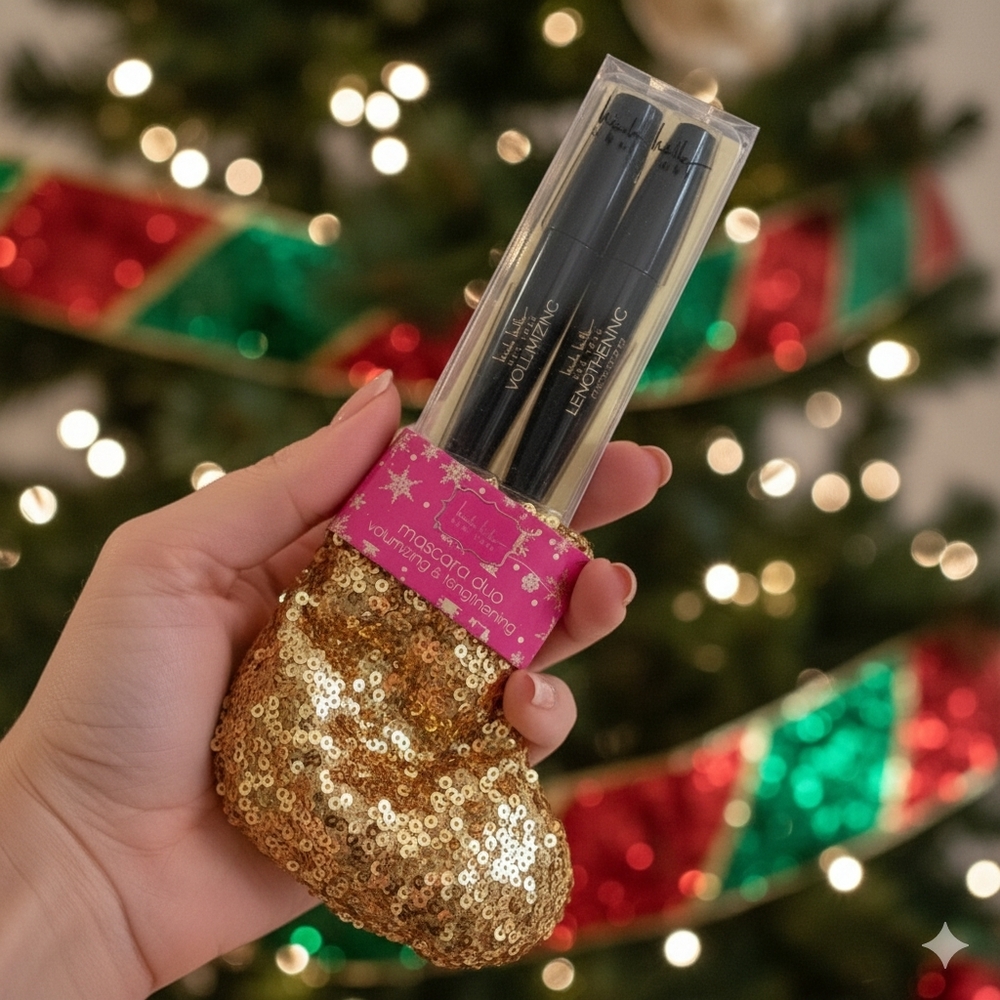 Nicole Miller New York Mascara 2pk christmas gold stocking ornament gift set